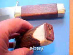 Vintage Cva Italy Hunting Bowie Knife Leather Sheath Upgraded Elk Stag Handle