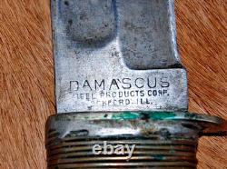 Vintage DASCO Damascus Steel Products Corp. Fixed Blade Hunting Knife & Sheath