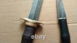 Vintage Dagger Knife Blade Steel Fixed Handle Men's Pair Brass Art Rare Old 20th