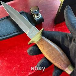 Vintage Dagger Knife Fixed Leopard Wood Handle Leather Sheath Men's France Rare