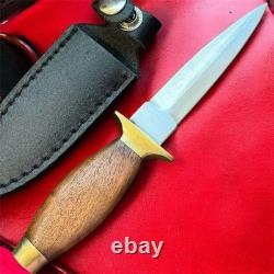 Vintage Dagger Knife Fixed Leopard Wood Handle Leather Sheath Men's France Rare