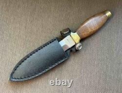 Vintage Dagger Knife Fixed Leopard Wood Handle Leather Sheath Men's France Rare
