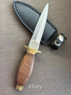 Vintage Dagger Knife Fixed Leopard Wood Handle Leather Sheath Men's France Rare