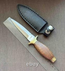 Vintage Dagger Knife Fixed Leopard Wood Handle Leather Sheath Men's France Rare