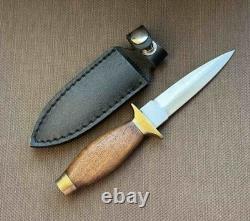 Vintage Dagger Knife Fixed Leopard Wood Handle Leather Sheath Men's France Rare