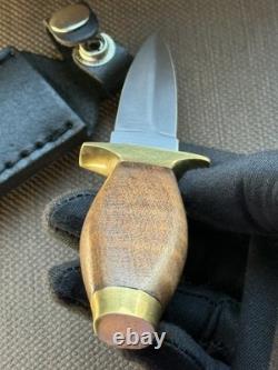 Vintage Dagger Knife Fixed Leopard Wood Handle Leather Sheath Men's France Rare
