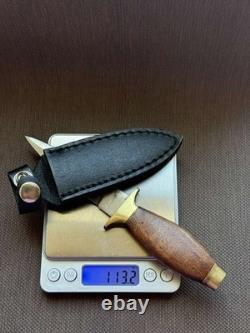 Vintage Dagger Knife Fixed Leopard Wood Handle Leather Sheath Men's France Rare