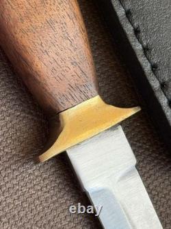 Vintage Dagger Knife Fixed Leopard Wood Handle Leather Sheath Men's France Rare