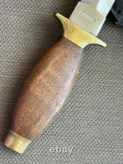 Vintage Dagger Knife Fixed Leopard Wood Handle Leather Sheath Men's France Rare