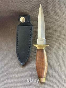 Vintage Dagger Knife Fixed Leopard Wood Handle Leather Sheath Men's France Rare