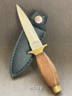 Vintage Dagger Knife Fixed Leopard Wood Handle Leather Sheath Men's France Rare