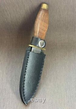 Vintage Dagger Knife Fixed Leopard Wood Handle Leather Sheath Men's France Rare