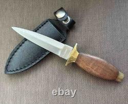 Vintage Dagger Knife Fixed Leopard Wood Handle Leather Sheath Men's France Rare