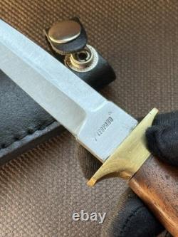 Vintage Dagger Knife Fixed Leopard Wood Handle Leather Sheath Men's France Rare