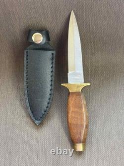 Vintage Dagger Knife Fixed Leopard Wood Handle Leather Sheath Men's France Rare