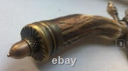 Vintage Dagger Knife Hunting Double Head Dogs Fixed Steel Handle Sheath Rare Old