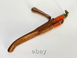 Vintage Double Iisakki Järvenpää Horsehead Puukko Knife Set withGalalite Handles