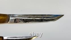 Vintage Double Iisakki Järvenpää Horsehead Puukko Knife Set withGalalite Handles