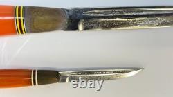 Vintage Double Iisakki Järvenpää Horsehead Puukko Knife Set withGalalite Handles