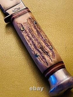 Vintage ERN SOLINGEN Germany Fixed Blade Hunting Knife Sheath Leather Belt Crown