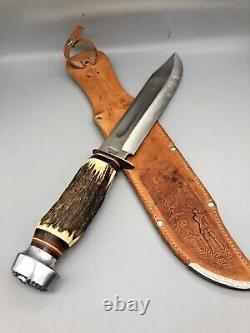 Vintage Edge Brand 485 Solingen Germany Fixed Blade Hunting Knife Leather Sheath