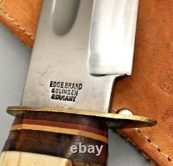 Vintage Edge Brand 485 Solingen Germany Fixed Blade Hunting Knife Leather Sheath