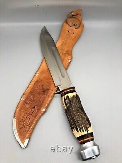 Vintage Edge Brand 485 Solingen Germany Fixed Blade Hunting Knife Leather Sheath