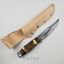 Vintage Edge Mark Solingen Germany Stag Handle Fixed Blade Knife # 457 with Sheath