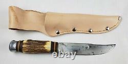 Vintage Edge Mark Solingen Germany Stag Handle Fixed Blade Knife # 457 with Sheath