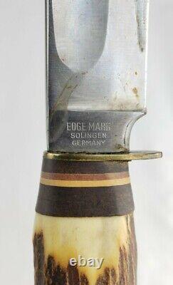 Vintage Edge Mark Solingen Germany Stag Handle Fixed Blade Knife # 457 with Sheath