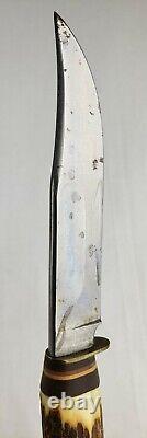 Vintage Edge Mark Solingen Germany Stag Handle Fixed Blade Knife # 457 with Sheath