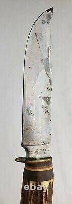 Vintage Edge Mark Solingen Germany Stag Handle Fixed Blade Knife # 457 with Sheath