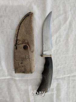 Vintage Engraved Gary Day Fixed-Blade Skinner Knife Horn Handle