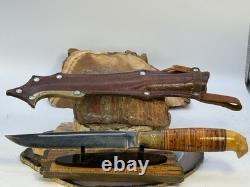 Vintage Finnish Signed Puck Knife with Original Sheath Birch Handle-2100.26