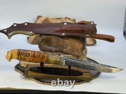 Vintage Finnish Signed Puck Knife with Original Sheath Birch Handle-2100.26