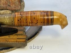 Vintage Finnish Signed Puck Knife with Original Sheath Birch Handle-2100.26