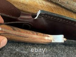 Vintage Fixed Blade Hunting Knife Handmade In The USA With Rigid Burgundy Sheath