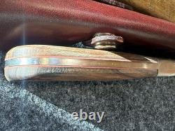 Vintage Fixed Blade Hunting Knife Handmade In The USA With Rigid Burgundy Sheath