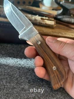 Vintage Fixed Blade Hunting Knife Handmade In The USA With Rigid Burgundy Sheath