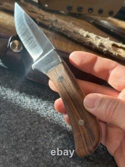 Vintage Fixed Blade Hunting Knife Handmade In The USA With Rigid Burgundy Sheath