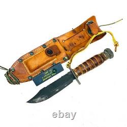 Vintage Fixed Blade Survival Knife & Sharpener Stone, with Leather Handle & Sheath