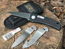 Vintage Gerber Bolt Action Exchange Blade Knife With 3 Blades & Nylon Sheath