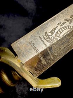 Vintage German Germany Solingen Stiletto Boot Engraved Hunting Knife With Sheath