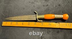 Vintage German Germany Solingen Stiletto Boot Engraved Hunting Knife With Sheath