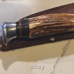 Vintage German PIC Solingen Fixed Blade Hunting Knife Stag Handle Sheath Mint