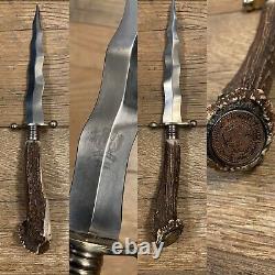 Vintage Germany Solingen Stag Kris Blade Hunting Knife withCoin Pommel Rare