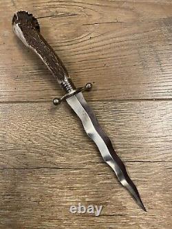 Vintage Germany Solingen Stag Kris Blade Hunting Knife withCoin Pommel Rare