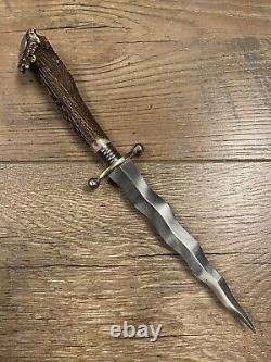 Vintage Germany Solingen Stag Kris Blade Hunting Knife withCoin Pommel Rare