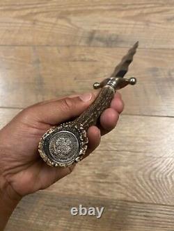 Vintage Germany Solingen Stag Kris Blade Hunting Knife withCoin Pommel Rare