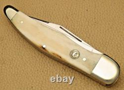 Vintage HEN & ROOSTER Solingen Yukon Folding Hunter Knife Bone Handles Mint